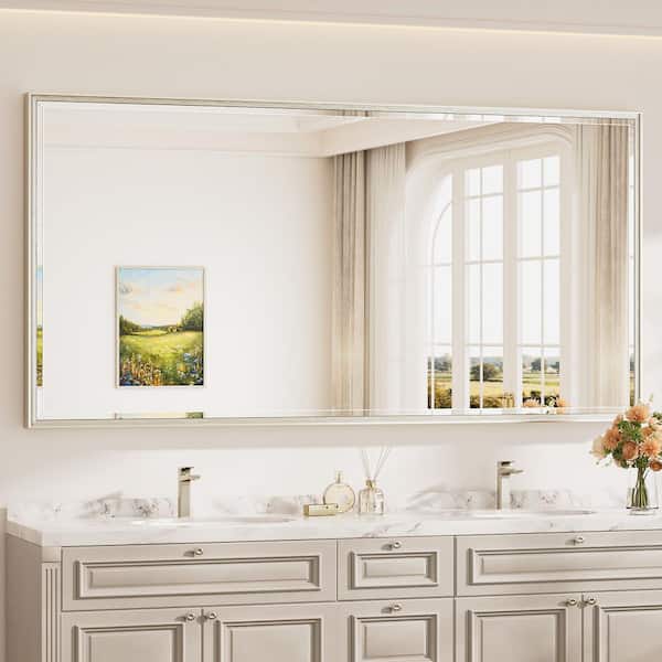 KeonJinn 72 in. W x 36 in. H Framed Rectangular Brushed Nickel