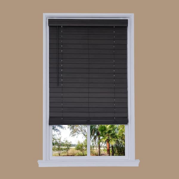 Cut-to-Width Brown Oak Cordless Room Darkening 2.5 in. Distressed Premium Faux Wood Blind - 34.5 in. W x 72 in. L