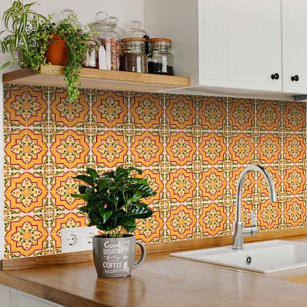 Orange/Green/Red H28 4 in. x 4 in.Vinyl Peel and Stick Tile (24 Tiles, 2.67 sq. ft./Pack)