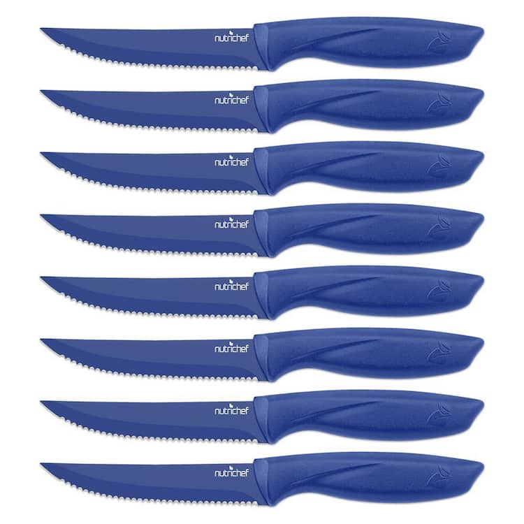 NutriChef 7 in. Stainless Steel Partial Tang Serrated Edge Steak Knife with PP Handle (Set of 8)