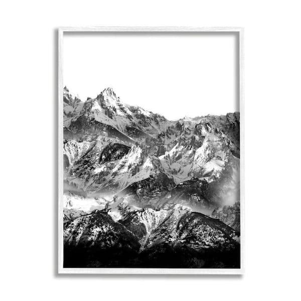 Stupell Industries "Snow Cap Mountains High Contrast Black Landscape" by Shelley Lake Framed Print Nature Texturized Art 11 in. x 14 in.