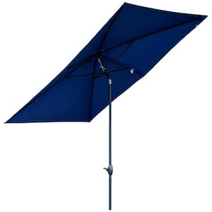 6.6 ft. x 10 ft. Rectangular Outdoor Market Patio Umbrella Table Umbrellas with Crank and Push Button Tilt in Blue