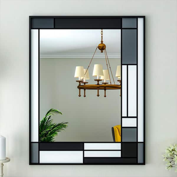 ORGANNICE 28 in. W x 36 in. H Rectangle Black Aluminum Frame Tempered Glass Wall-mounted Mirror Modern Color Matching Mirror