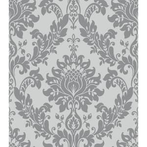 Clara Damask Charcoal Italian Heavyweight Vinyl Wallpaper