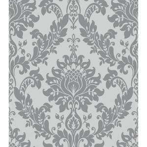 Clara Damask Charcoal Italian Heavyweight Vinyl Wallpaper