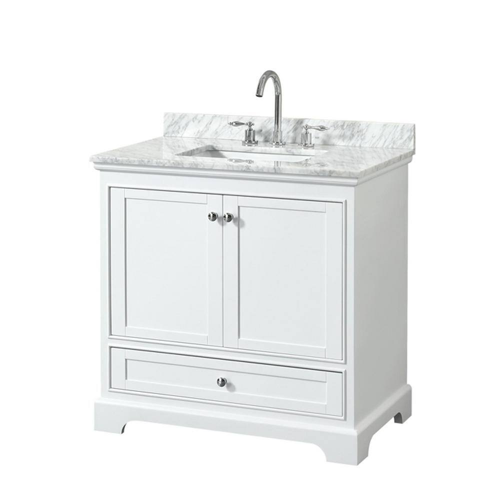 Deborah 36'' White Single Bathroom Vanity with Marble Top