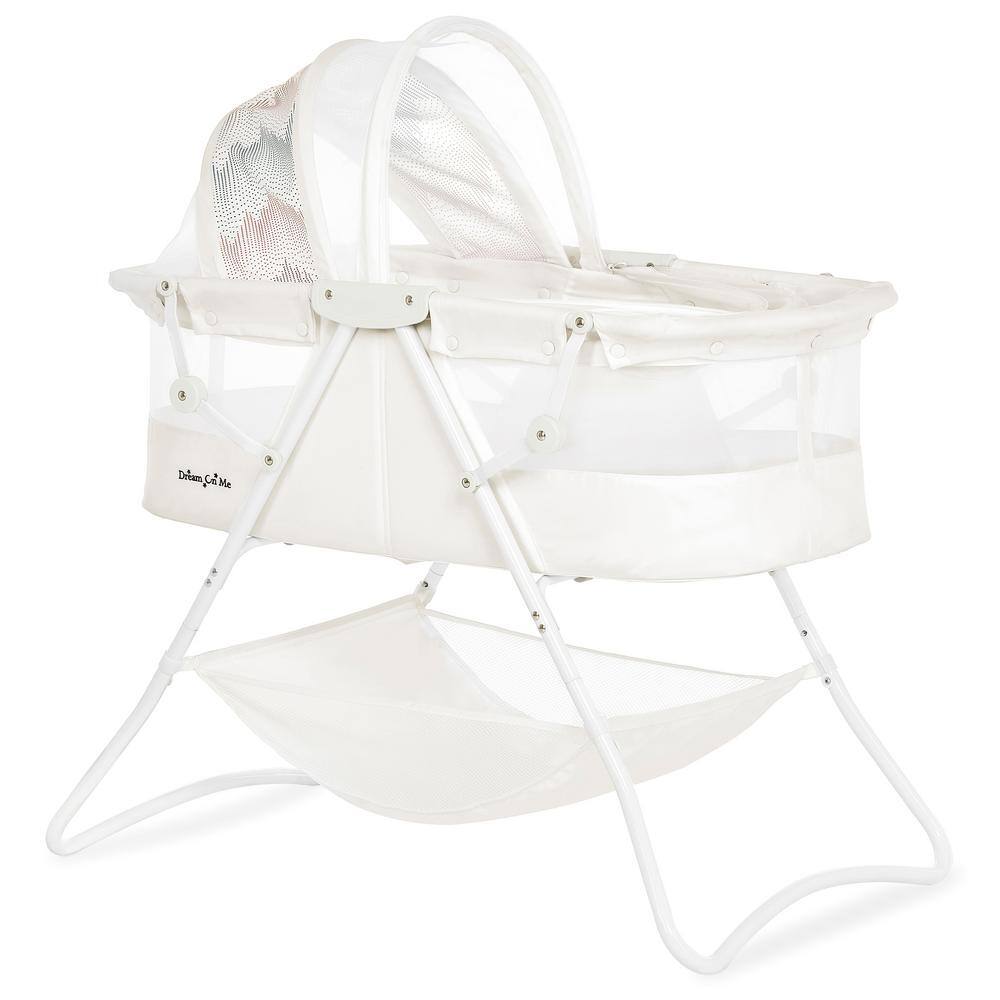 French White Lightweight Portable Baby Bassinet with Adjustable Canopy