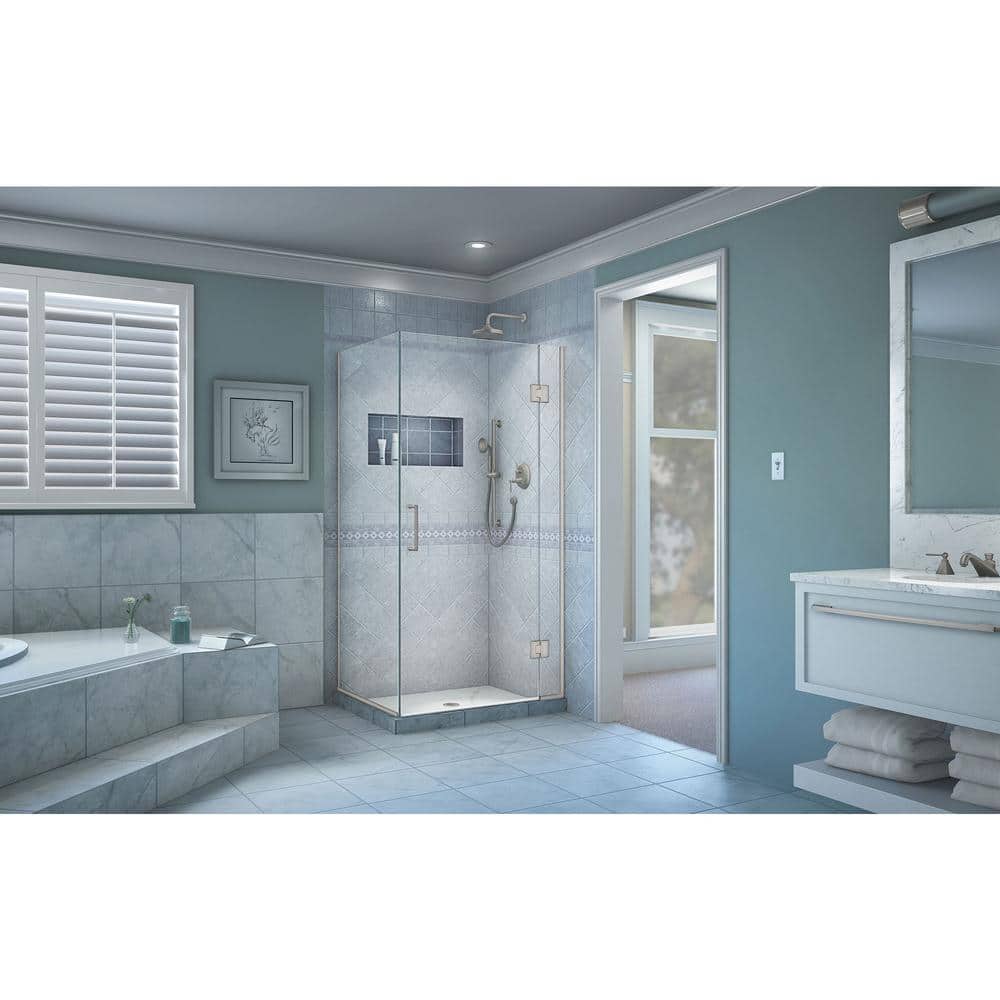 Clear Tempered Glass Frameless Hinged Shower Enclosure with Black Hardware