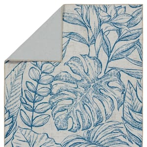 Vibe Tropic Navy/Taupe 3 ft. x 8 ft. Runner Floral Polyester Indoor/Outdoor Area Rug