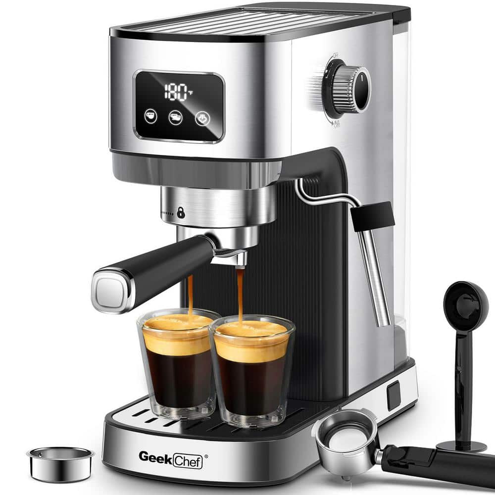 15-Cup 1350-Watt Plastic Silver Coffee Maker Coffee Machine with Milk Frother Steam Wand and 54 oz. Removable Water Tank