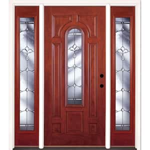 63.5 in.x81.625in.Carmel Patina Center Arch Lt Stained Cherry Mahogany Lt-Hd Fiberglass Prehung Front Door w/Sidelites