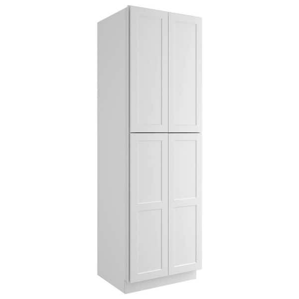 HOMEIBRO 30 in. W x 24 in. D x 96 in. H in Shaker White Plywood Ready to Assemble Floor Wall Pantry Kitchen Cabinet