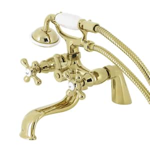 Kingston 3-Handle Deck-Mount Clawfoot Tub Faucets with Handshower in Polished Brass