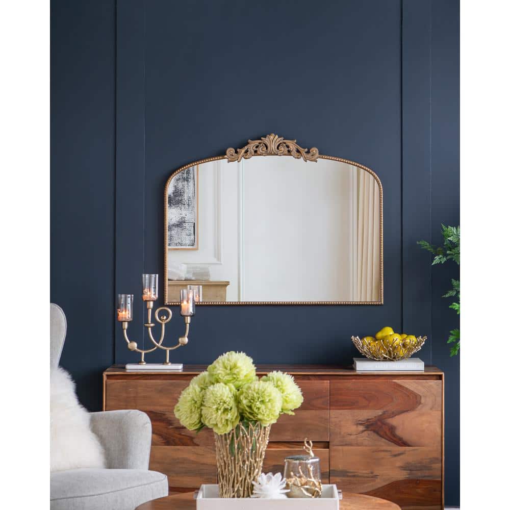 Luxurious Gold-Framed Rectangular Wood Dresser Mirror 40"x31"