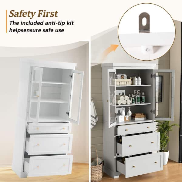 yu＊M Ximuprmy 30 in. W x 16 in. D x 70 in. H White Freestanding Linen