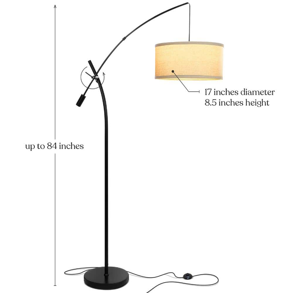 Brightech Grayson Modern Arc LED Floor Lamp - Adjustable Height, Black