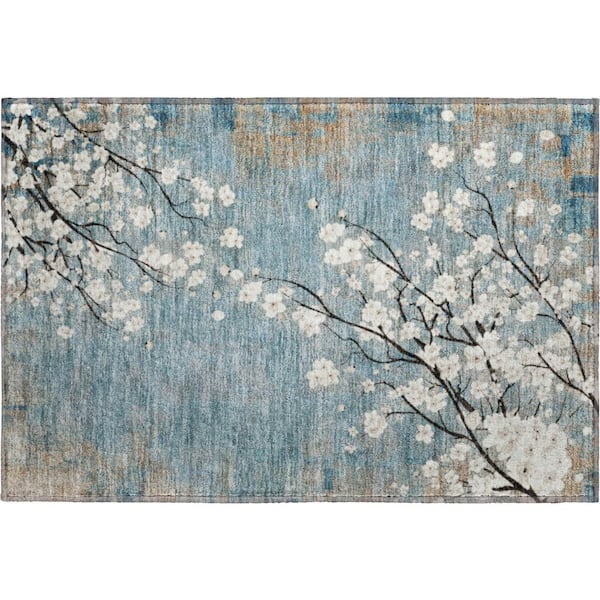 Mayfield Premium Machine Washable Abstract AMF2248 Denim 2 ft. x 3 ft. Accent Rug