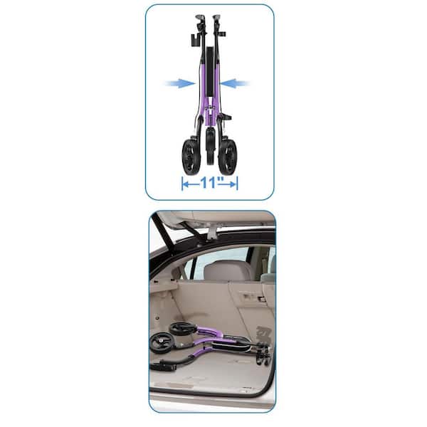 Wudkey 3-Wheel Foldable Rollator Walkers with Cane Hold and Cup