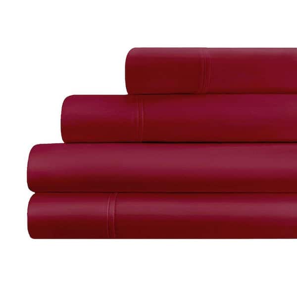 700 Thread Count 4-Piece Burgundy Egyptian Cotton Solid Deep Pocket King Sheet Set