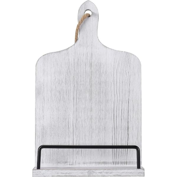 Anqtovp Cookbook Stand for Kitchen Counter Adjustable Recipe Holder Rustic Wood Cutting Board Style in White