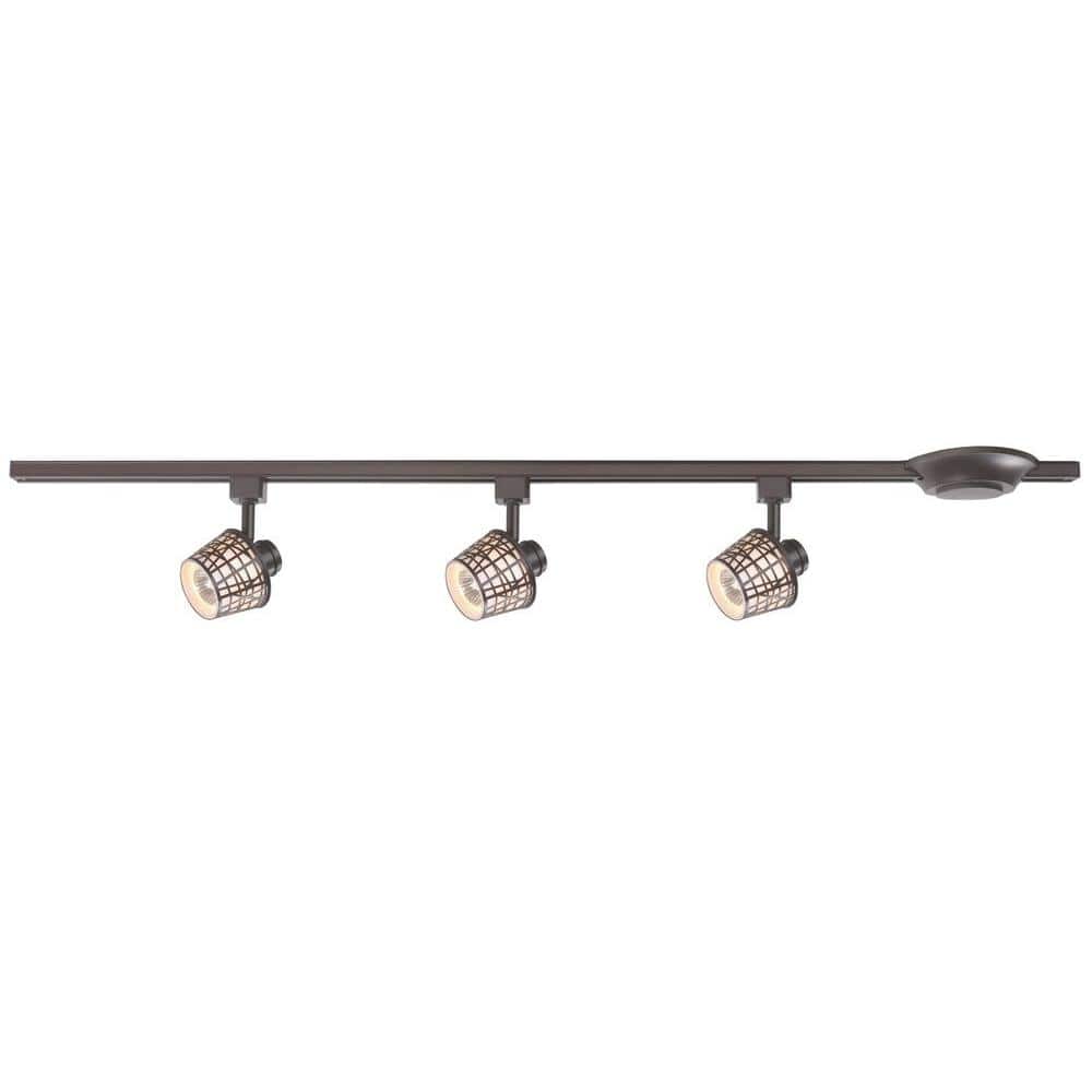 3-Light Antique Bronze Linear Track Lighting Kit with Convertible Basket Sh