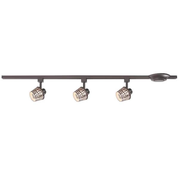Commercial Electric 3-Light Antique Bronze Linear Track Lighting Kit with Convertible Basket Shade