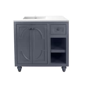Odyssey 36 in. W x 22 in. D x 34.5 in. H Bathroom Vanity in Maple Grey with Matte White Solid Surface Top