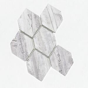Birch Wood Gray Honeycomb Waterjet Mosaic 3.5 in. x 5.125 in. Matte Glass Decorative Wall Tile (5.2 sq. ft./Case)