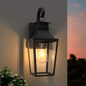 Hawaii 15.8 in. 1-Light Black Dusk to Dawn Dimmable Outdoor Hardwired Wall Sconce Lighting Fixture No Bulb Included