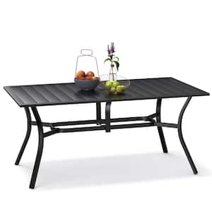 Patio Classic Rectangle Metal Black 63 in. Outdoor Dining Table with 1.57 in. Umbrella Hole