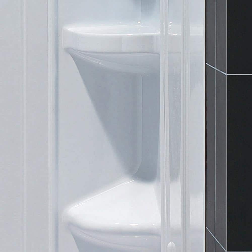 White Acrylic 60" x 36" Alcove Shower Kit with Shelves