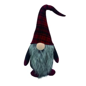 29 in. Red And Black Plaid Fabric Standing Gnome