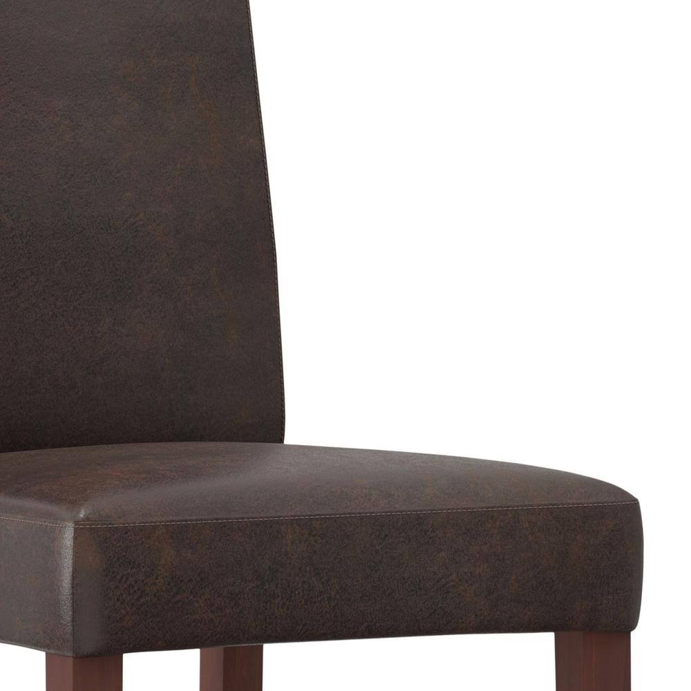 Distressed Brown Faux Leather Parsons Dining Chairs, Set of 2