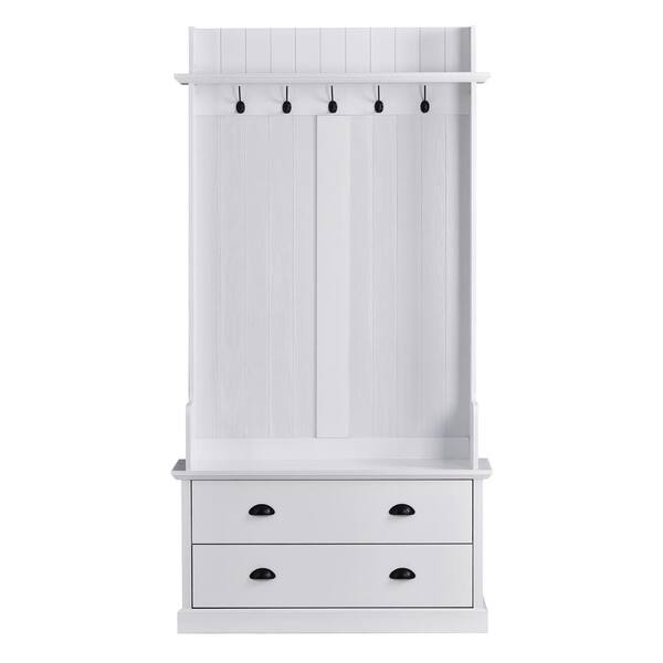 Utopia 4niture Roger 38.5 in. Wide White Hall Tree with 2-Large Drawers ...