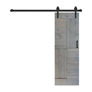 S Series 28 in. x 84 in. French Gray Finished DIY Solid Wood Sliding Barn Door with Hardware Kit