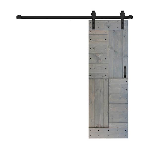 ISLIFE S Series 28 in. x 84 in. French Gray Finished DIY Solid Wood Sliding Barn Door with Hardware Kit