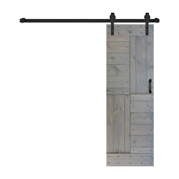 ISLIFE S Series 30 in. x 84 in. French Gray Finished DIY Solid Wood Sliding Barn Door with Hardware Kit