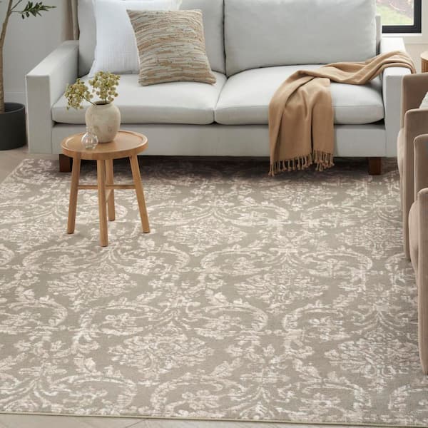 Jubilant Olive 10 ft. x 14 ft. Damask Transitional Area Rug