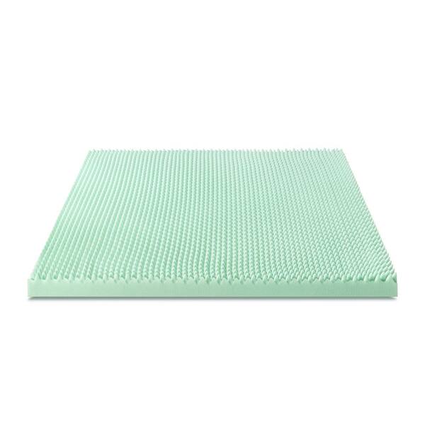 Mellow 3 in. Short Queen Egg Crate Memory Foam Mattress Topper with Aloe Vera Infusion, Green