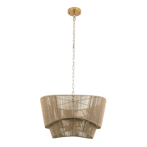 Collision 21 in 5-Light Brown Metal Chandelier with Paper Rope Lampshades