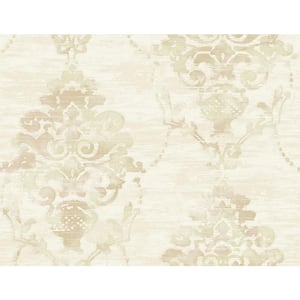 Damask Faux Texture Cream and Satin Champagne Paper Strippable Roll (Covers 60.75 sq. ft.)