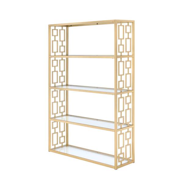 Acme Furniture 72 in. Gold/Clear Metal 4-shelf Etagere Bookcase with Open Back