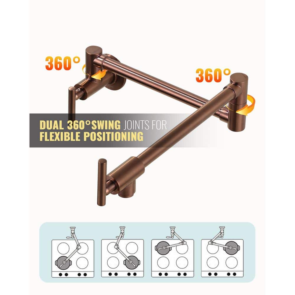 Rose Gold Brass Wall Mounted Pot Filler Faucet with Double Joint Swing Arms