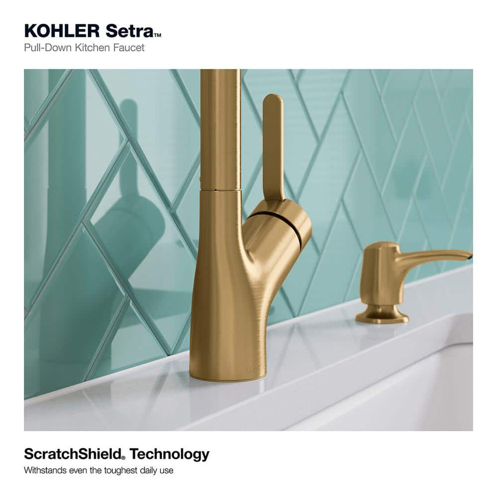 Vibrant Brushed Moderne Brass Pull-Down Kitchen Faucet with Soap Dispenser