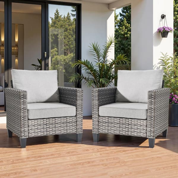 Audrey Gray 2-Piece Wicker Single Outdoor Lounge Chair Single Chairs with Light Gray Cushion for Patio, Deck, Porch