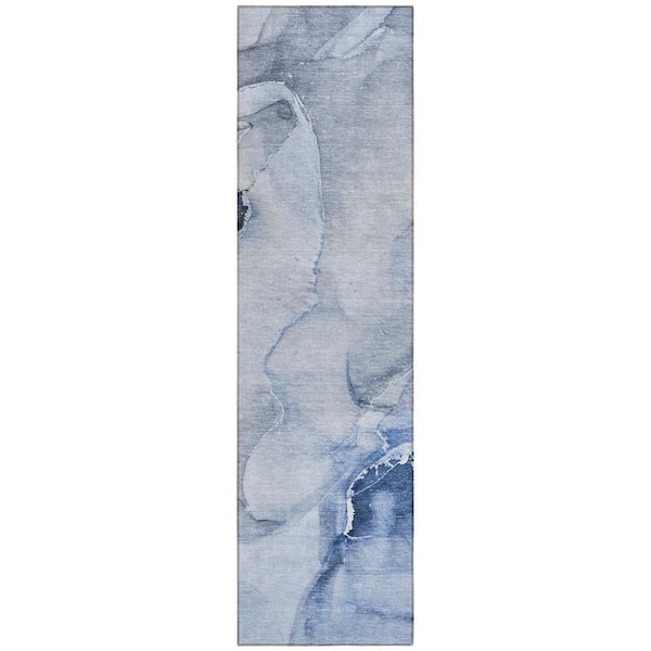 HomeRoots Blue 2 ft. x 8 ft. Woven Abstract Polyester Runner Indoor / Outdoor Area Rug