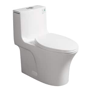 1-Piece 1.1 GPF/1.6 GPF High Efficiency Dual Flush Elongated Toilet in White with Slow-Close Seat