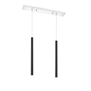 Forest 5-Watt 2-Light Integrated LED Chrome Shaded Chandelier with Matte Black Steel Shade