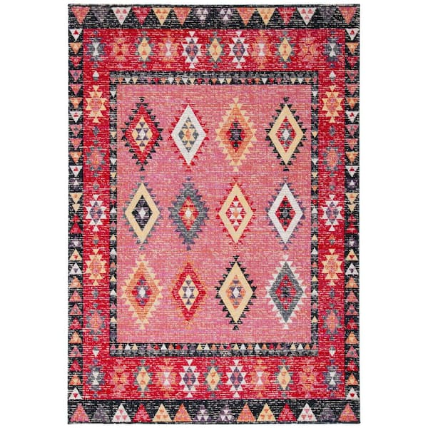 SAFAVIEH Montage Pink/Black 6 ft. x 9 ft. Geometric Aztec Indoor/Outdoor Patio  Area Rug