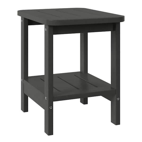 Brighton Outdoor Patio HDPE Poly Plastic Two Storage Shelf Square Adirondack Side Table, Gray